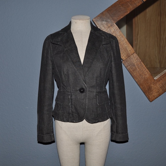 LOFT Jackets & Blazers - 'FINAL' ANN TAYLOR Denim Velvet-Trim Blazer Jacket